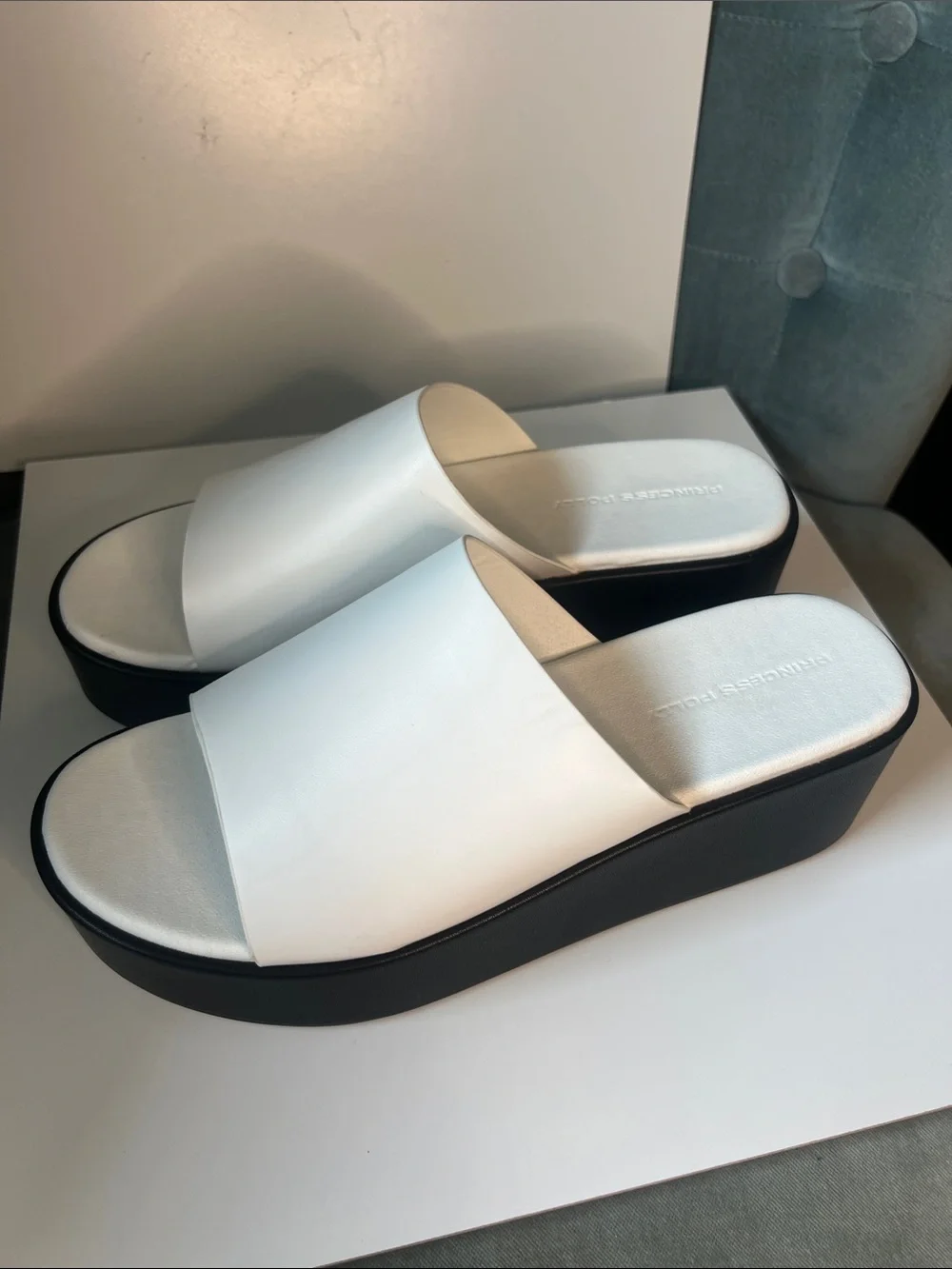 Princess Polly White Leather Platform Sandals Size 8
